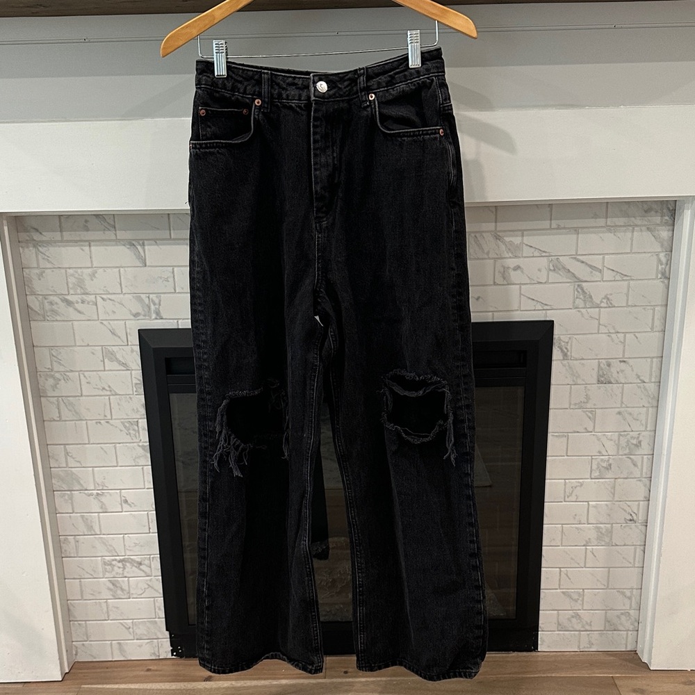 ASOS Black Distressed high waist Wide Leg Jeans 2 for $20